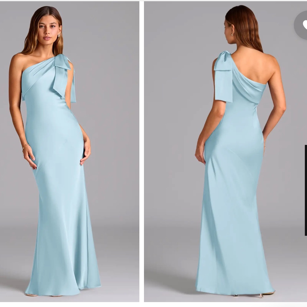 Azazie Yuanna sky blue mermaid one shoulder satin stretch dress - Picture 3 of 6